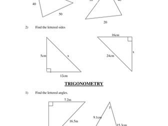 Basic Pythagoras and Trigonometry Homework