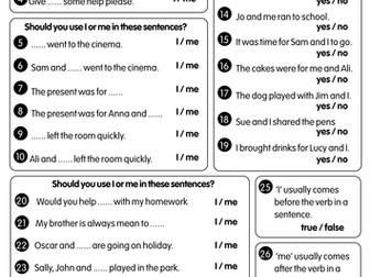 40 KS2 FREE Grammar and Punctuation Worksheets - for Print, Whiteboard and Tablets - I and Me