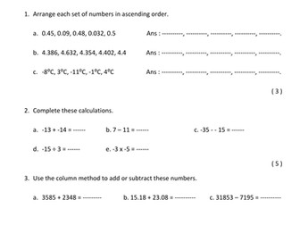 Year 7  Maths Assessment 
