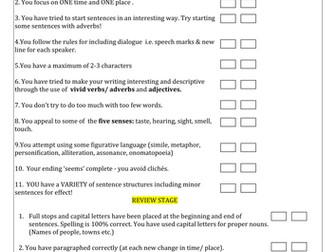 KS3 & 4  Student Creative Writing Checklist