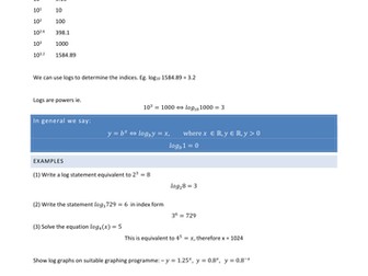 Logarithms and Exponential Functions FULL Teaching Notes