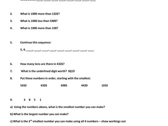 Year 4 New Curriculum Number Assessment