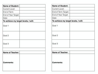 Student End of Year Target/ Levels Sheet