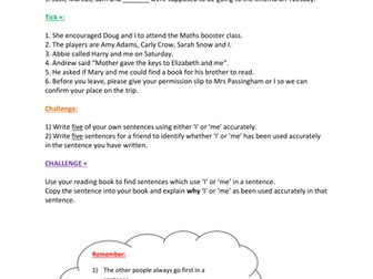 Grammar I or Me Rule Year 5/6 Pronoun