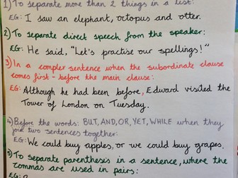 Grammar- Commas- Different functions and uses- Yr 5/6