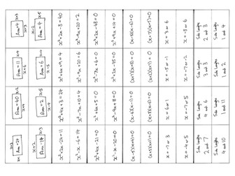 Forming Quadratic Equations Matching Activity