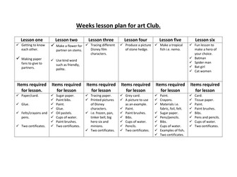 art club plan for 6 weeks