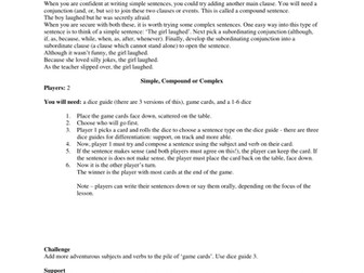 Simple, compound and complex sentences, fun dice game
