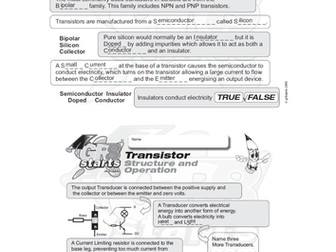Lesson Starters for Electronics and Systems and Control - Transistor Structure and Operation