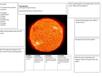 QWC Writing Frame with picture prompt - Lifecycle of a Star