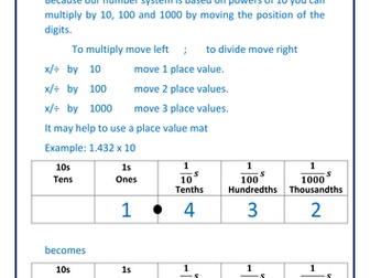 New Curriculum Year 6 Fractions: multiply and divide by 10, 100 and 1000 with answers to 3 dp
