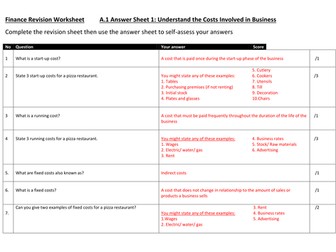 BTEC Business Level 2 Finance Test Papers/ Revision/ Worksheets AND answers