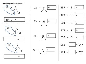 Bridging across 10 to Subtract 1
