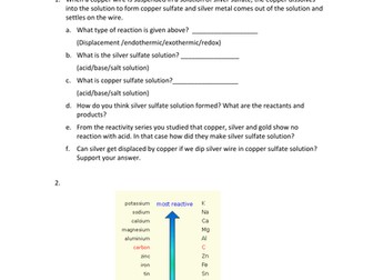 Worksheet reactivity series and displacement reactions