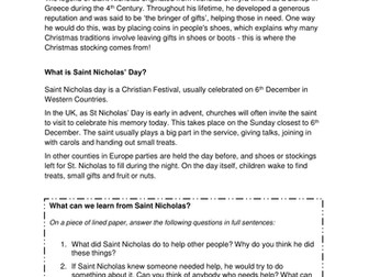 Saint Nicholas and the spirit of Christmas Worksheets KS2