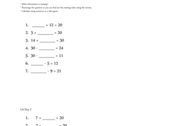 Inverse operations and missing numbers