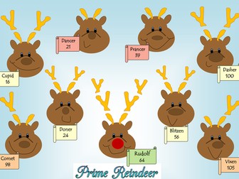 Maths Christmas reindeer prime factor decomposition / prime factor trees worksheet.