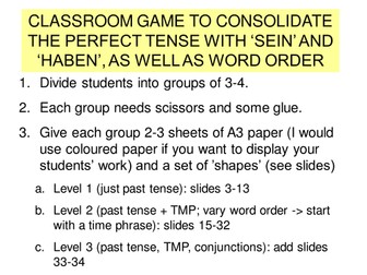 Classroom game to consolidate the perfect tense and word order