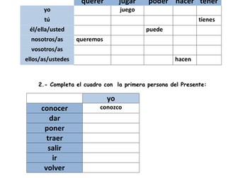 Crucigrama Verbos Irregulares en Presente