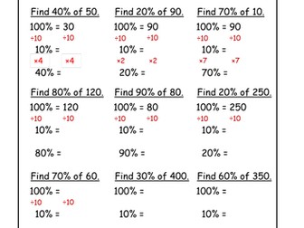 Percentages Multiples of 10% (Scaffolded)