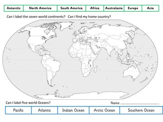 Label the World continents and oceans - Geography and Understanding the world