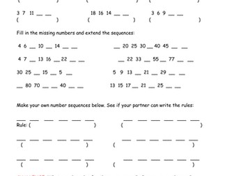 Number Sequences  Year2/3 Differentiated Worksheets