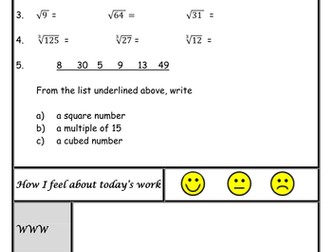 Square Roots and Cube Roots Lesson visual approach with Worksheets and presentation