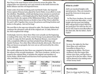 Reading comprehension - MOVIE BLOCKBUSTERS - Star Wars, Harry Potter, Jaws and James Bond!