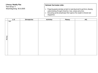 Performance Poetry planning and self assessment grid