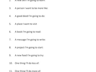 New Year New Start Tutor time activity