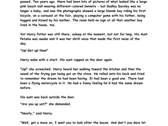 Harry Potter Reading Comprehension (Sample)