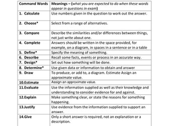 SCIENCE COMMAND WORDS ACTIVITIES FOR NEW GCSE 