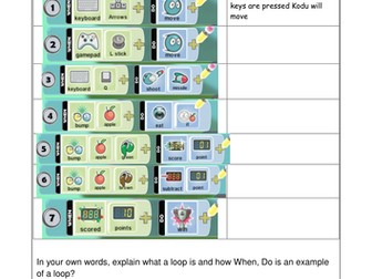Kodu Homework Sheets KS3 Computer Science Y7