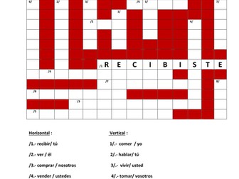 Crucigrama verbos regulares en Indefinido