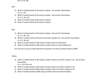 Number bonds worksheet Lower ability year 6