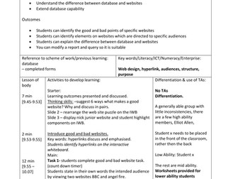 lesson plan webpage and database
