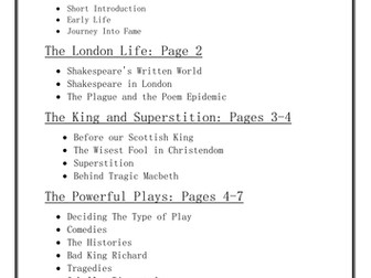 English Literature: Shakespeare Booklet 