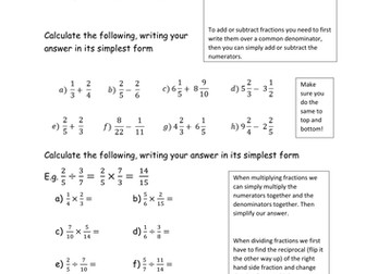 Revision Adding, Multiplying, Dividing and Subtracting Fractions 