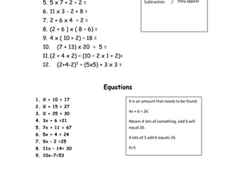 Revision for BIDMAS and solving linear equations 