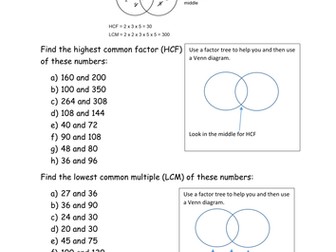 Revision of Highest common factor lowest common multiple 