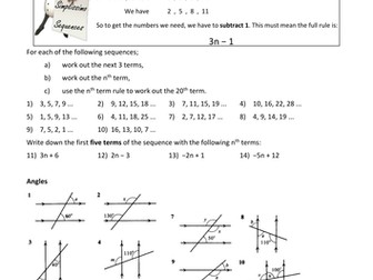 Revision - nth term sequences and parallel line angle rules 