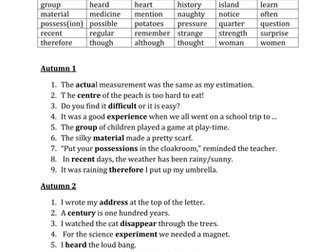 Year 3 Spelling Assessment New Curriculum Statutory Words