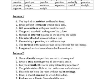 Year 4 Spelling Assessment New Curriculum Statutory Words   