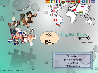 ESL/EAL self-introduction, countries and nationalities Freebie