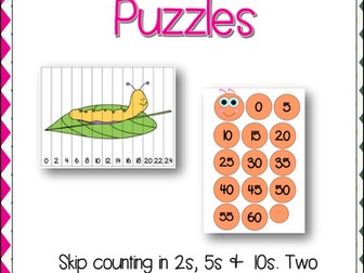 Counting in 2s 5s and 10s Puzzles - Two Puzzles - Math Activity to Practice Counting!