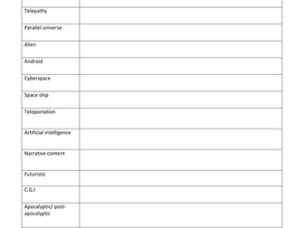 Science Fiction media exam terminology worksheet