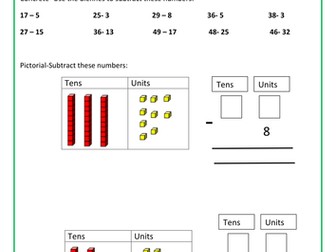 Year 2 Subtraction Worsheets based on PA maths Programme 