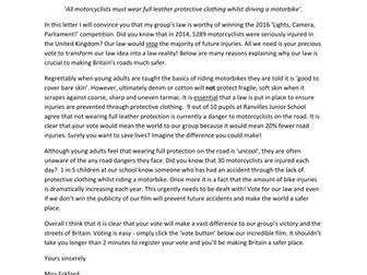 Persuasive letter comprehension KS2