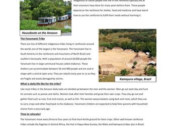 Yanomami tribe of the Amazon rainforest - non-chronological report comprehension KS2