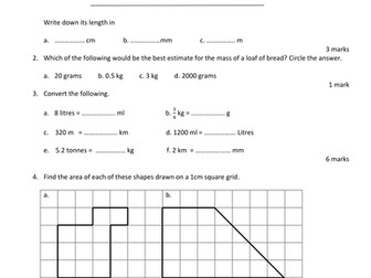 Area and Measures - Test